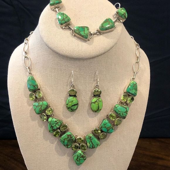 Mohave Lime Green Copper Infused Turquoise Peridot Sterling Silver Drop Earrings - Picture 16 of 16